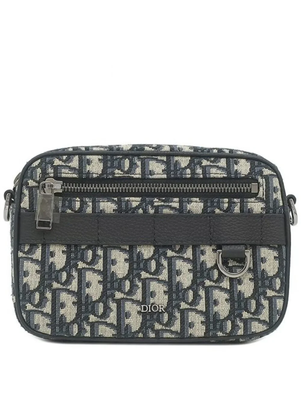 Dior Shoulder Bag Safar Mini Oblique Canvas Leather Beige Gunmetal All Over